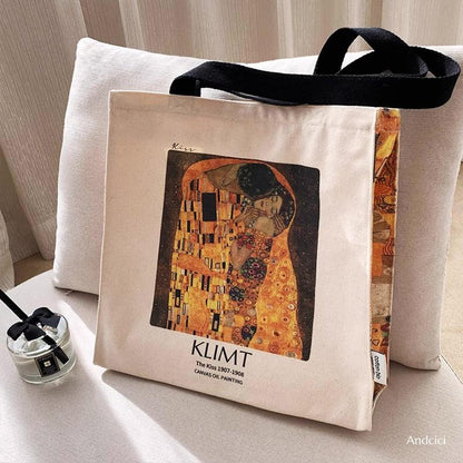 Gustav Klimt The Kiss, 1908 Shoulder Canvas Tote Bag with Zip - Andcici