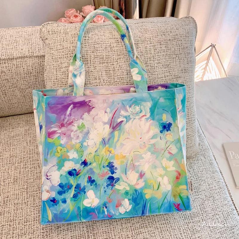 Flowers in Blue Bloom Tote Bag with Zip - Andcici