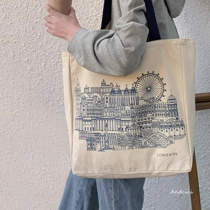 Skyline of London Town National Gallery Tote Bag with Zip - Andcici