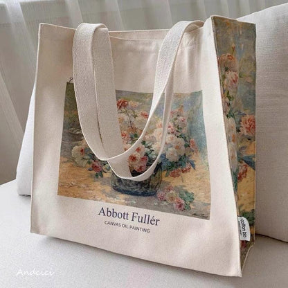 Abbott Fuller Graves Mixed Bouquet of Roses, 1920 Shoulder Canvas Tote Bag with Zip - Andcici