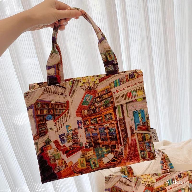 London Book Store Watercolour Tote Bag with Zip - Andcici