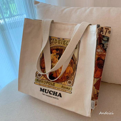 Alphonse Mucha Heidsieck & Co., 1901 Shoulder Canvas Tote Bag with Zip - Andcici