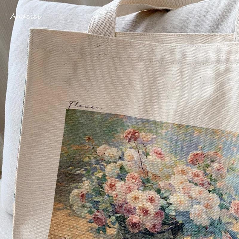 Abbott Fuller Graves Mixed Bouquet of Roses, 1920 Shoulder Canvas Tote Bag with Zip - Andcici