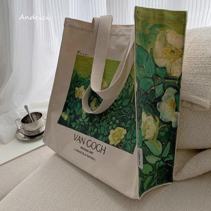 Vincent Van Gogh Wild Roses, 1890 Shoulder Canvas Tote Bag with Zip - Andcici