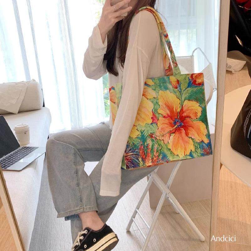 Flowers of the Morning Sun Tote Bag with Zip - Andcici