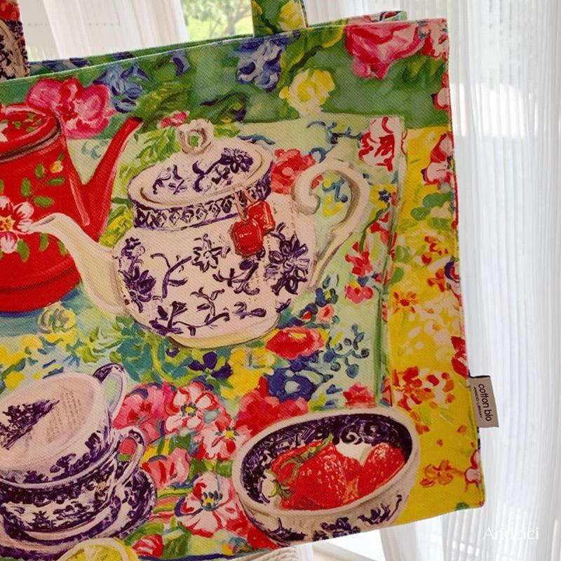 The Tea Party Oil Painting Tote Bag with Zip - Andcici