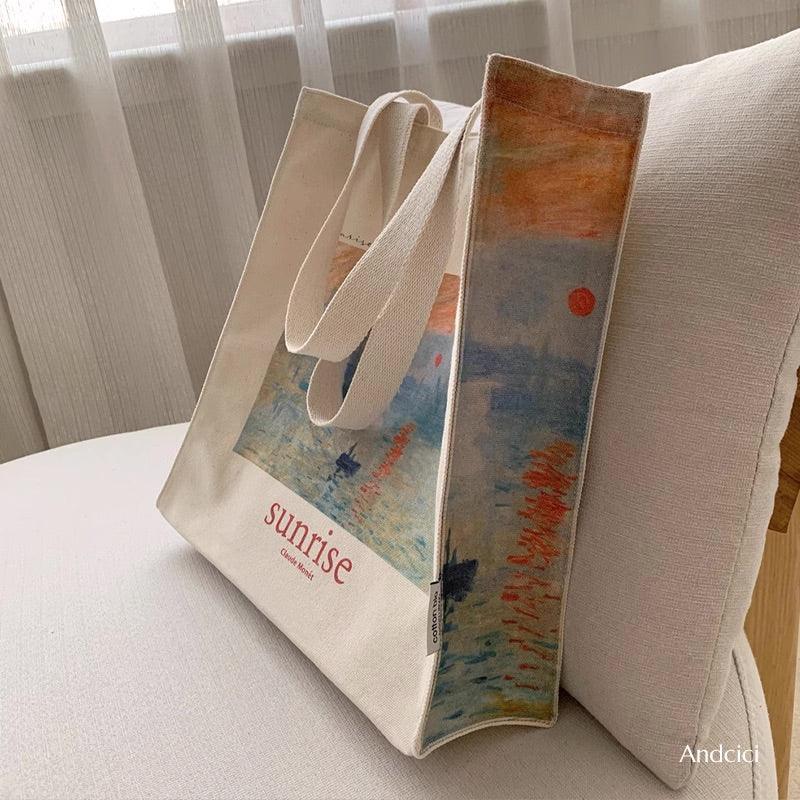 Claude Monet Impression, Sunrise, 1872 Shoulder Canvas Tote Bag with Zip - Andcici