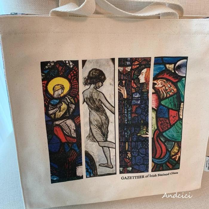 Gazetteer of Irish Stain Glass Book Cover Shoulder Canvas Tote Bag with Zip - Andcici