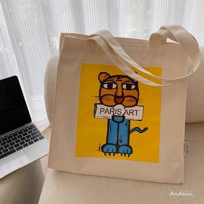 Paris Art Tiger Abstract Art Canvas Tote Bag with Zip - Andcici