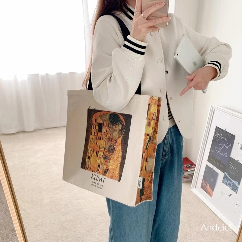 Gustav Klimt The Kiss, 1908 Shoulder Canvas Tote Bag with Zip - Andcici