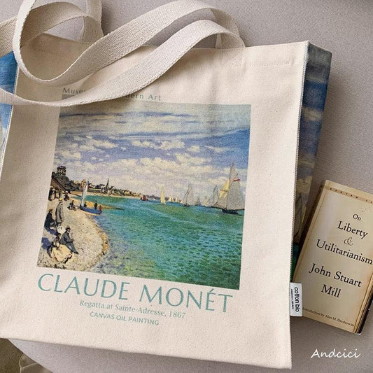 Claude Monet Regatta at Saint-Adresse, 1867, Shoulder Canvas Tote Bag with Zip - Andcici