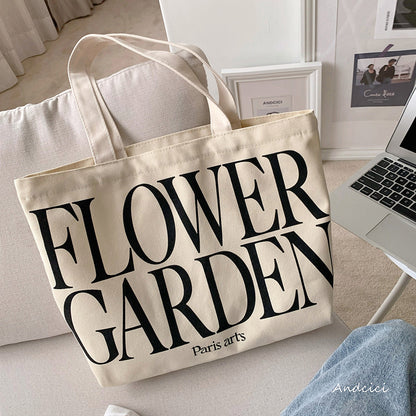 FLOWER GARDEN Canvas Tote Bag with Inner Zipped Pocket