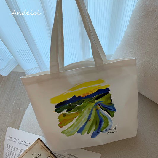 Sunset Watercolour Abstract Art Canvas Tote Bag with Zip