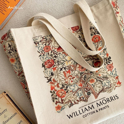 William Morris Pink & Rose, 1890 Canvas Tote Bag with Zip - Andcici