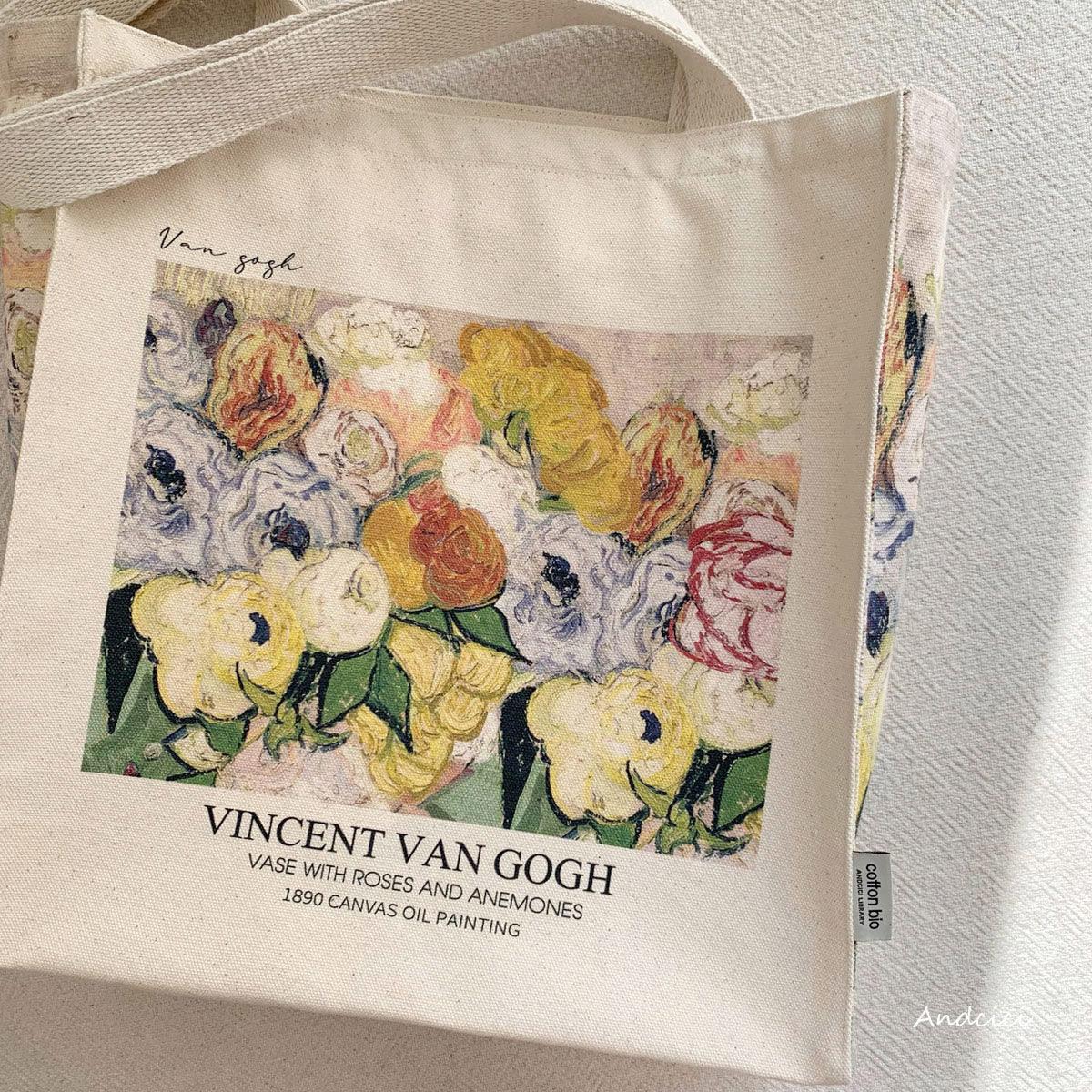 Vincent Van Gogh Vase with Roses and Anemones, 1890 Canvas Tote Bag with Zip - Andcici