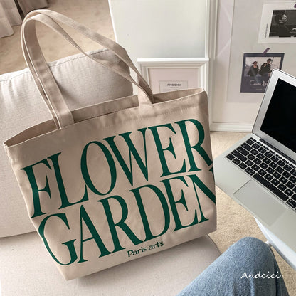 FLOWER GARDEN Canvas Tote Bag with Inner Zipped Pocket