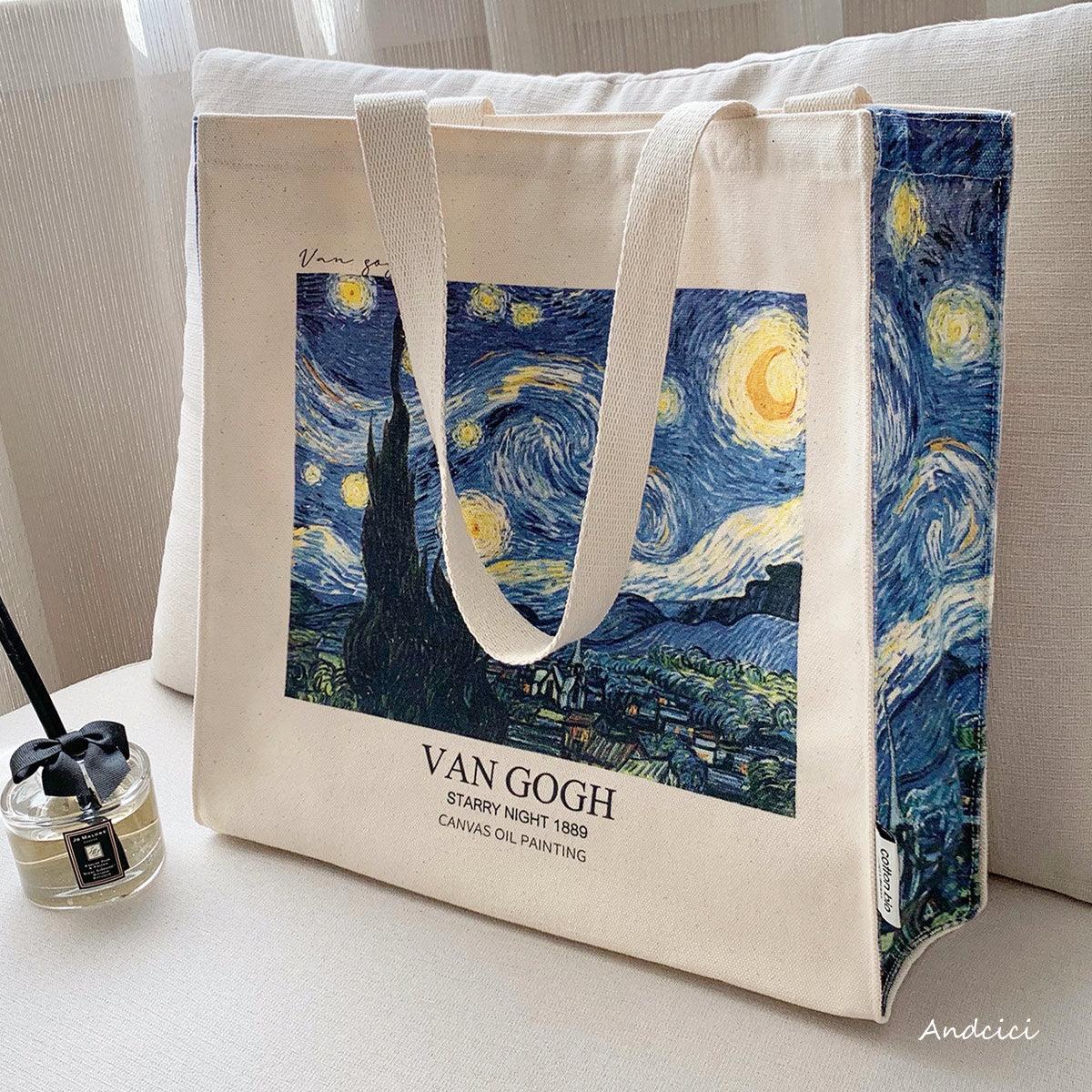 Vincent Van Gogh The Starry Night, 1889 Canvas Tote Bag with Zip - Andcici